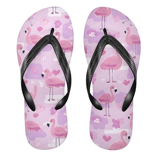 ALAZA Cute Purple Flamingo Flip Flops for Women Fashion Beach Slippers Comfort Mens Flip Flops Non-Slip Rubber Shower Slippers Sandal for Hotel Travel Sport,XS