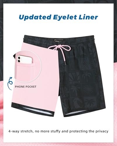 Image of SURF CUZ Mens Swim Trunks with Compression Liner Swim Shorts 7 inch Swimming Trunks Stretch 7 Inch Swim Suits Quick Dry