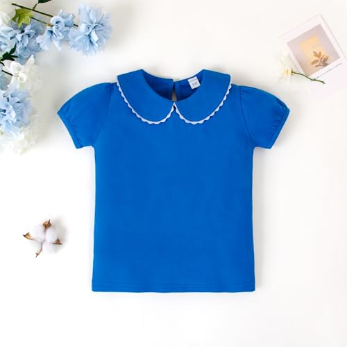Image of 12M-14Y Toddler Baby Girls Peter Pan Collar Blouse Kids Girl Solid Color Puff Sleeve T-Shirts Casual Tee Tops