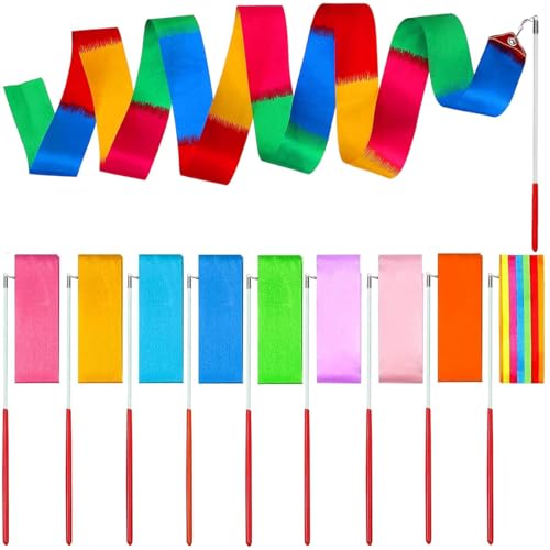QHFlashbuy 10 Pezzi Nastro per Danza,2M Nastro per Ginnastica Ritmica,Nastro da Danza Bastoncini per Bambini Danza Artistica Ginnastica Ritmica