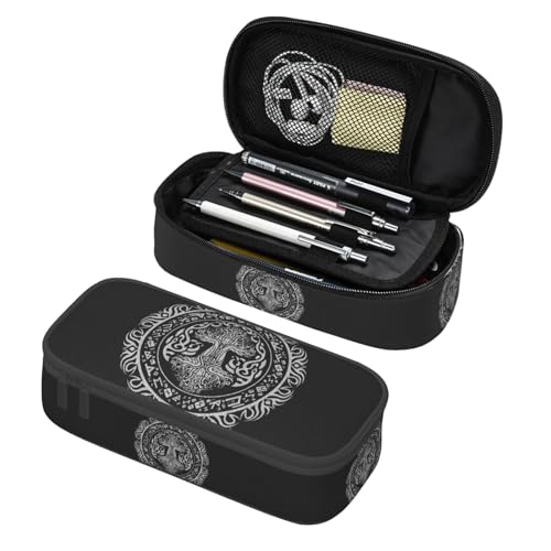 Image of Celtic Sacred Tree Life Totem Viking Goddess Large Pencil Case With Zipper Compartments Stationery Pencil Bag For Kids Teens Students School Supplies