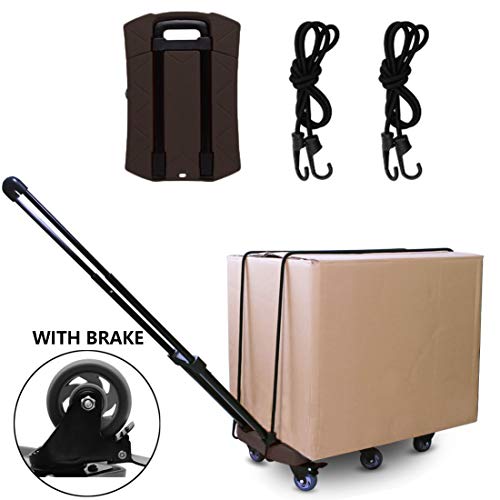 image for BRIGHTSHOW Folding Hand Truck + 3inch 6 Wheel-roate Rubber Tires + Bre