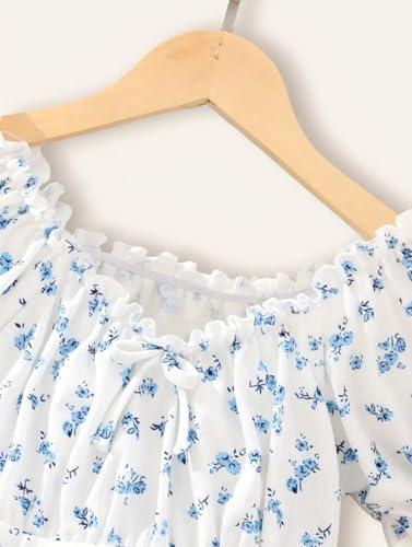 Girls' Puff Sleeve Crop Top for Little Girls - Floral/White3