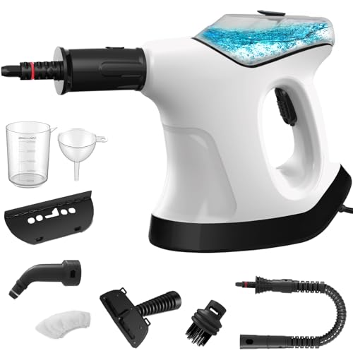 Handheld Steam Cleaner for Home, 10S Immediate Heat Hand Held Steam Cleaner, with Visualized Large Water Tank & 9 PCS Accessories & Safety Lock, for Kitchen,Couch,Floor,Window,Car (BLACK-WHITE)