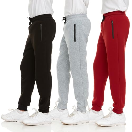 PURE CHAMP 3Pk Boys Sweatpants Fleece Athletic Workout Kids Clothes Boys Joggers with Zipper Pocket and Drawstring Size 4-20