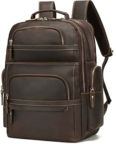 Taertii Vintage Full Grain Genuine Leather Backpack For Men - Fits 16" Laptop, Travel, Hiking, Business, Work, Rucksack Daypack 32L - Brown #TOP5