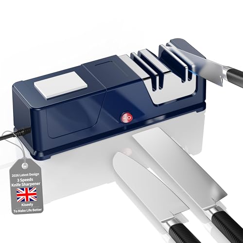 Electric Knife Sharpener Professional Diamond Sharpening System with Replaceable Sharpening Abrasives Fast Sharpening to Restore & Polish Chef Knives (Blue)
