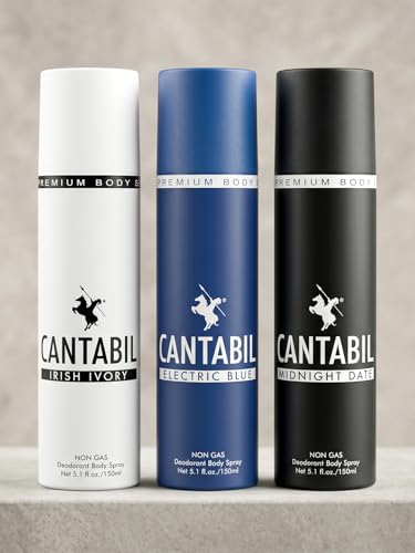 Image of Cantabil Irish Ivory & Electric Blue & Midnight Date Unisex No Gas Deodorant Body Spray | Combo Of 3 X 150ml With Lemon, Mint, Lotus | Perfume Deo For Men & Women | Rakhi Gift for Brother
