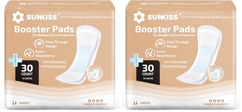 Image of SUNKISS Trustplus Super Soft Incontinence Booster Pads 14 inch for Women and Men, Extra Absorbency for Adult Incontinence Underwear and Diapers, Odor Control, 30 Count (Pack of 2)