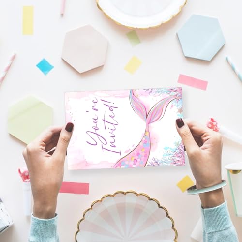 image for YLKJSTYS Cute Mermaid Birthday Invitations Under the Sea Mermaid Purpl