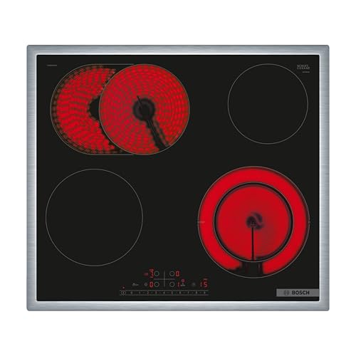 Bosch Serie 6 Elektrokochfeld 60 cm, PKN645FP2E, autarkes Glaskeramik-Kochfeld mit 17 Leistungsstufen, Made in Germany, DirectSelect, Bräterzone, ReStart, Umlaufender Edelstahl-Rahmen, PowerBoost