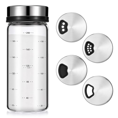 Gjinxi Salt Pepper Shakers with Adjustable Pour Holes, Clear Glass Seasoning Shakers, Seasoning Shakers Moisture Resistant Seasoning Shakers, Spice Dispenser for Seasoning, Picnics (200ml)