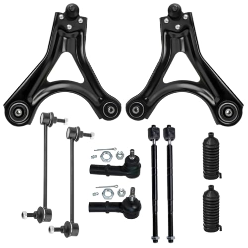 Image of Detroit Axle - 10pc Front End Kit for 98-00 Ford Contour Mercury Mystique 99-02 Cougar, 2 Lower Control Arms with Ball Joints 4 Outer Inner Tie Rods 2 Sway Bar Links 2 Boots 1999 2000 Replacement