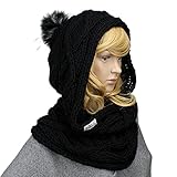 Kapuzenloop exklusiv mit Kunst-fellbommel schwarz Loop Schal XXL handgestrickt