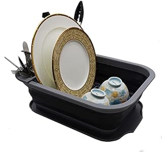 SAMMART Collapsible Dish Drainer - Foldable Drying Rack - Portable Dinnerware Organizer - Space Saving Kitchen Storage (1, White/Grey (w/o base board))