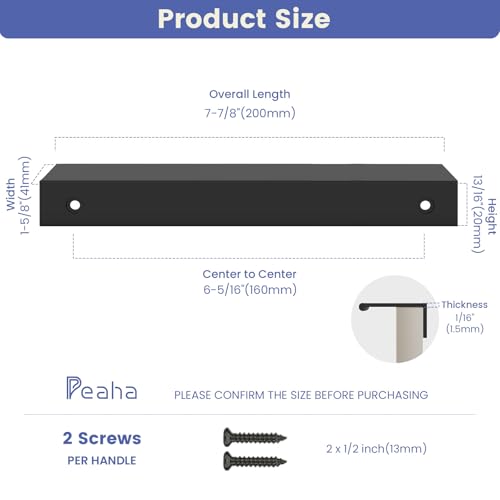 Image of Peaha 5 Pack Kitchen Cabinet Handles 6-5 /16 inch Black Drawer Pulls Edge Pulls | Black Cabinet Handles Finger Pulls for Cabinets Modern Hidden Aluminum Alloy Dresser Drawer Handles Closet Bedroom