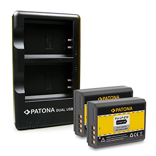 PATONA Cargador Doble + 2X Batería LP-E10 Compatible con Canon EOS 1100D 1200D 1300D 2000D 4000D Rebel T3 T5 T6 Kiss X50 X70 X80