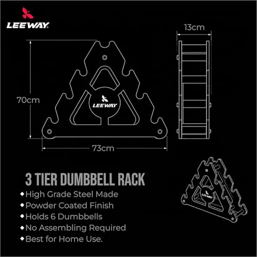 Image of Leeway Dumbbell Stand for Home | A- Frame 3-Tier Dumbbell Rack Stand for Home Gym Workout | Heavy Duty Dumble Weight Rack | Space-Saving | Dumbell Holder (1, Black, Small 3 Tier Dumbbell Stand)