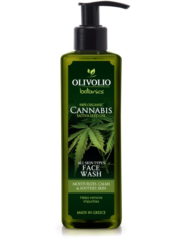 Olivolio Gel de lavado/facial con 95% ingredientes naturales y 100% aceite de cáñamo orgánico, sin aceite mineral, 250 ml