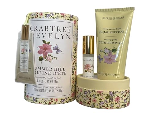 Crabtree & Evelyn Summer Hill Fragrance Oil Rollerball 0.33oz & Hand Creme 3.5oz Set