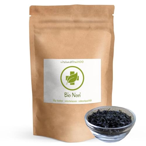 Bio Nori Flocken - 25 g - getrocknete Algen-Flocken - Algenflakes - Meeresgewürz - von der Atlantikküste Argentiniens - Rotalge, Rote Meeresalgen - in Rohkostqualität - glutenfrei - OHNE Zusatzstoffe