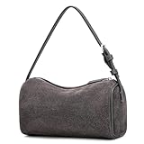 Sumrains Suede Leather Crossbody Bag for Women: Small Barrel Purse for Ladies - Designer Hobo Bags Shoulder Handbags (Grey)