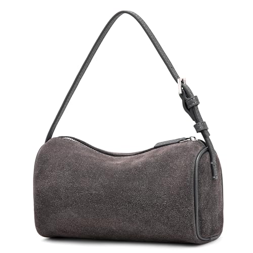 Sumrains Suede Leather Crossbody Bag for Women: Small Barrel Purse for Ladies - Designer Hobo Bags Shoulder Handbags (Grey)
