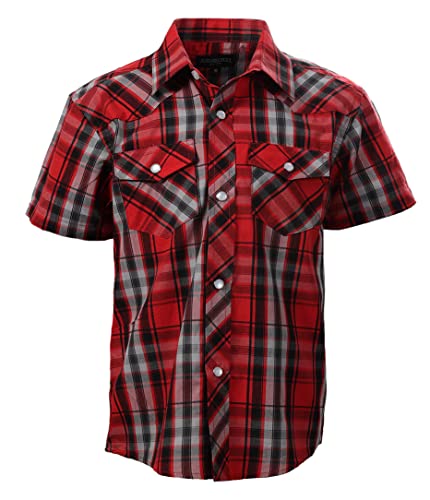 Image of Gioberti Boys Casual Western Plaid Pearl Snap-on Buttons Short Sleeve Shirt