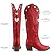 POYOIOR Red Women Western Cowboy Boots with Heart Pattern Classic Embroidered Chunky Heel Cowgirl Fashion Long Booties Round Toe Fashion Tall Boots for 2025 Fall Winter Size 11
