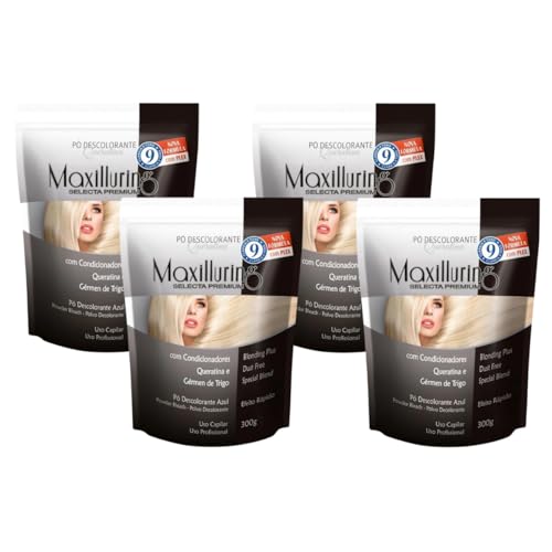 Kit 4 Pó Descolorante Queratina Profissional Azul 9 Tons Efeito Rápido Maxilluring Pouch 300g