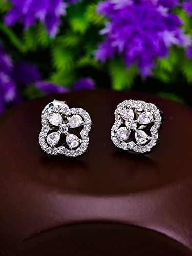 Image of Pissara Stunning 925 Sterling Silver Valentine Day Gift Cubic Zirconia Earrings For Women And Girls|with Authenticity Certificate, 925 Stamp & 6 Months Warranty (E104602)