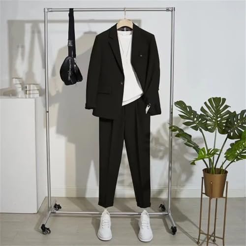 Men's Korean Business Casual Office Suit 2 Piece Set Pure Color Loose Fit3
