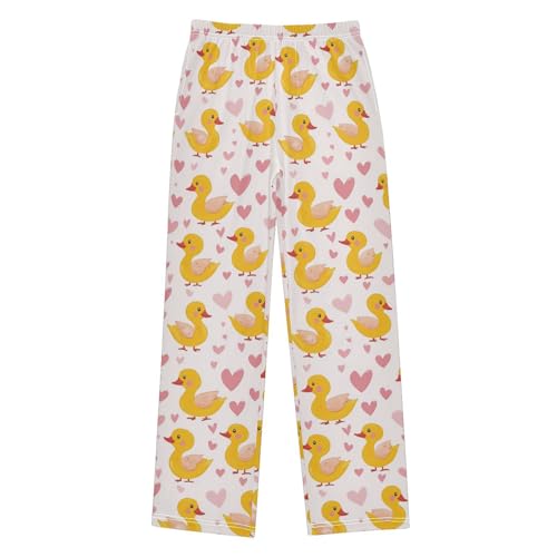 Yellow Ducks Pajama Pants Pink Hearts Pajama Bottoms Soft Sleep Pjs Lounge Pants S2