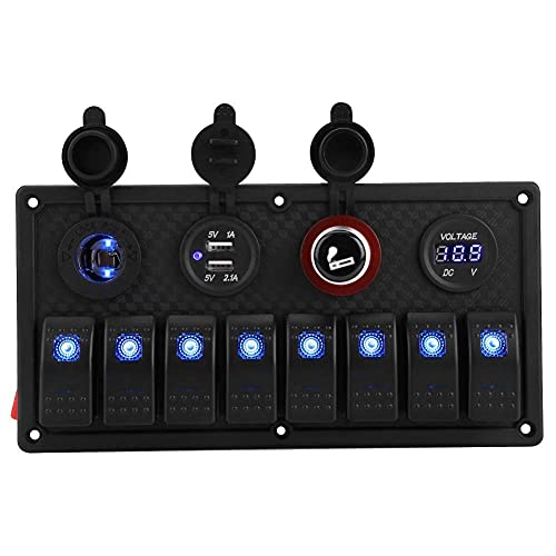 Black Friday 🔥 Led Boat Lights 12V 24V 8 Gang Car Boat LED Rocker Switch Control Panel Boat Switch Panel Dual USB Voltmeter Cigarette Lighter