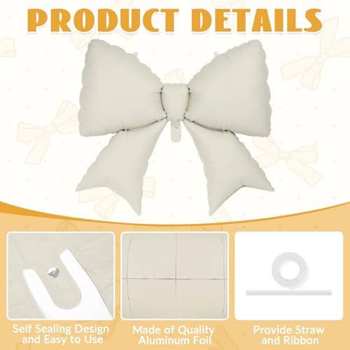 Image of 12 Pcs 18 Inch Heart Balloons and 38 Inch Bow Balloons, Large Foil Bow Heart Balloon Bow Party Decorations for Birthday Baby Shower Valentines Wedding Party