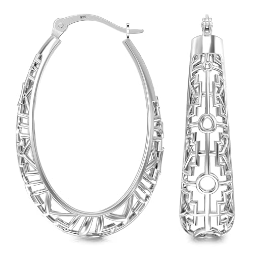 Image of TRUESILVER ACPL 925 Sterling Silver BIS Hallmarked Filigree Hoop Earrings for Women & Girls | Lightweight Designer Oval /Round Hoops | Everyday Wear | Gift for Her