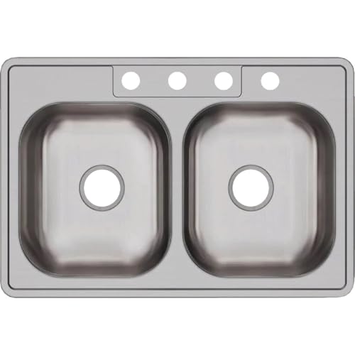Image of Elkay Dayton 33 In. x 22 In. x 6-9 /16 In. Equal Double Bowl Drop-In Kitchen Sink, Stainless Steel - 1 Each