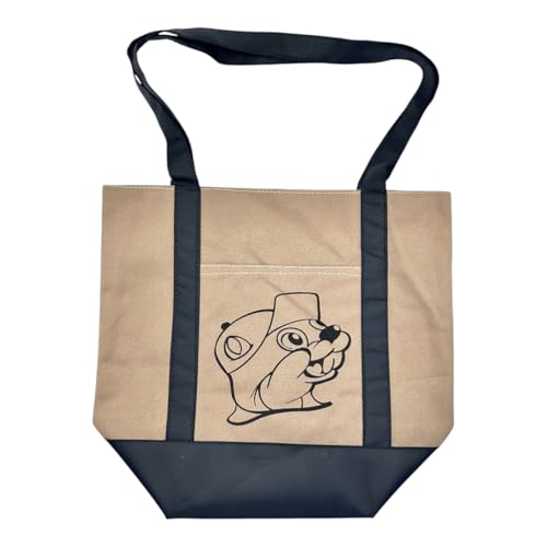 Buc-ee's Canvas Tote Bag with Beaver Logo Dark Tan and Black Dual Handle Shoulder Straps