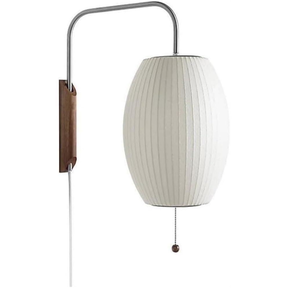 LUOYAOB Modern Minimalist Plug in Wall Sconce Swing Arm Bedside Wall Light Wood Wall Lamp Fabric Shade Bedroom Reading Living Room Hallway
