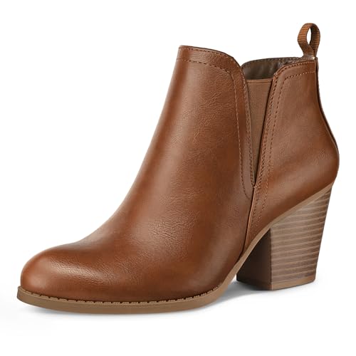 mysoft Women's Ankle Boots V Cut Side Elastic Panel Stacked Chunky Heel Booties with Side Zipper