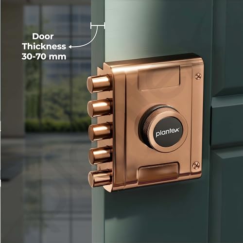 Image of Plantex Stainless Steel Deadbolt Lock /Pentabolt Main Door Lock /5-Point Security Door Lock Set with Anti Theft Mechanism - 5 Years of Warranty (PVD Rose Gold)