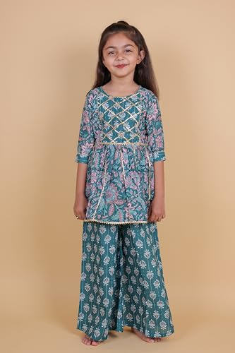 Image of TAGAS Girls Girls V Neck Kurti With Plazo Set | Traditional Girls Ethnic Wear|Ethnic Wear for girls|