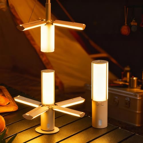 DHB tech Camping Lights Portable Collapsible Camp Lamp with Hook & USB Rechargable-4000mAh Adjustable 3 Light Modes IPx7 Waterproof Led Lantern for Home Outdoor Hiking Camping Fishing Power Cut.