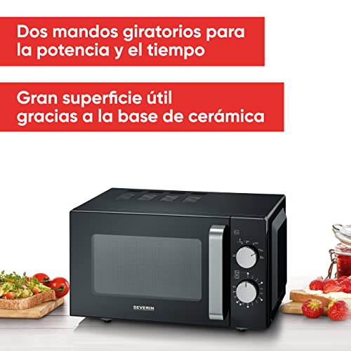 SEVERIN-Microondas-individual-con-base-de-ceramica-microondas-analogico-para-calentar-y-descongelar-microondas-manual-apto-para-platos-cuadrados-negroacero-inoxidable-MW-7761
