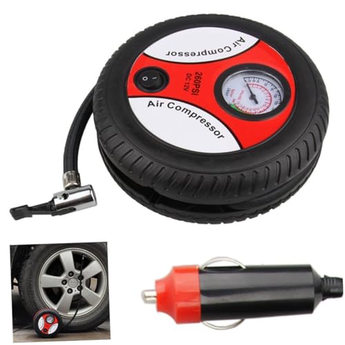 Anneome Bomba de Aire Portátil para Coche con Motor Potente de Cilindros Incluye Boquillas para Inflar Neumáticos Colchones y Compacta y Fácil de Usar