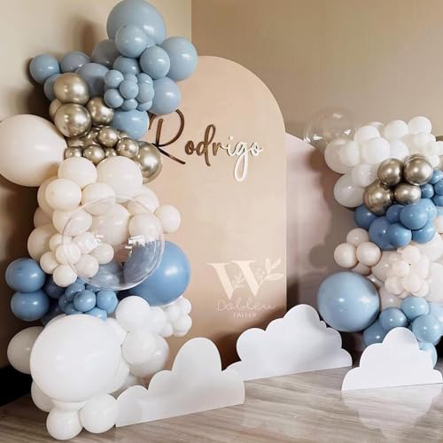 Image of Jobkoo Blue Balloons 5 Inch, 60Pcs Small Pale Muted Blue Aqua Balloon 5'' Mini Matte Dusty Retro Powder Light Blue Helium Latex Balloons for Birthday Boho Baby Shower Bachelorette Party Decorations