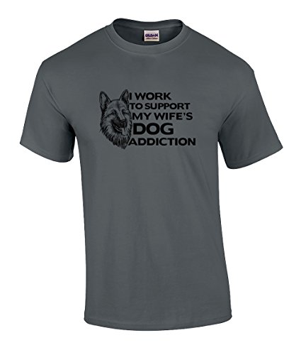 I Work to Support My Wifes Dog Addiction German Shepherd Graphic Shirt Charcoal