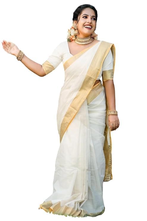 khodiyar trendz Onam Special Women's Kerala Kasavu Cotton Saree With Running Blouse Piece (Saree 5.5 meter, Blouse 0.8 meter)-picture-22