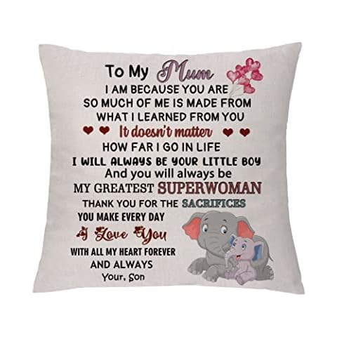 To Mum Cushion Covers Mummy Appreciation Hug Pillow Cases Best Mom Birthday Thank You Keepsakes Home Decorative Cushion Cases Christmas Thanksgiving Gift from Son (Mum Son) Cover