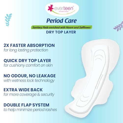 everteen XXL Dry Neem-Safflower Sanitary Pads for Women - 80 Pads, Rash Free, Anti Tan, Skin Friendly, Double Wing Shape, Advanced Leak Protection, XX Large, 320mm - 2 Packs (40... - Image 3